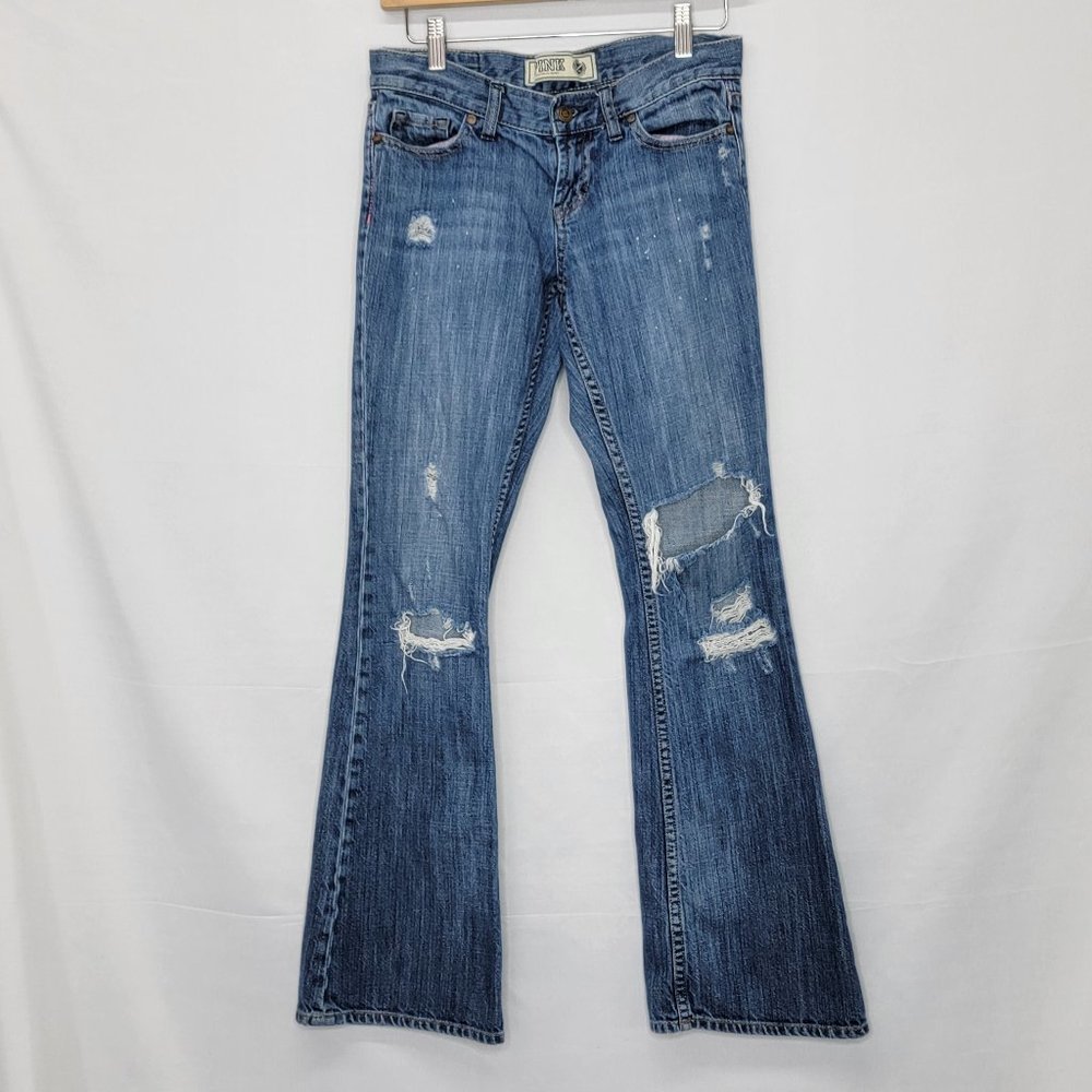 Victoria Secret Pink Distressed White Splatter paint denim BootCut Jeans